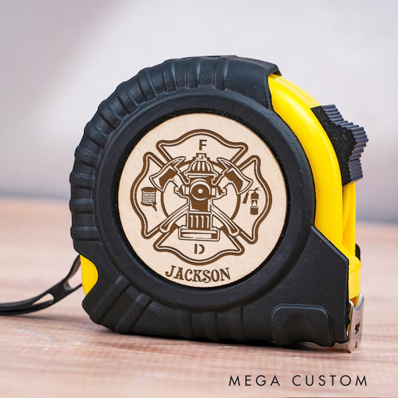 Personalized Firefighter Measure Tape with Hydrant and Axe Emblem Perfect Gift for Firefighters
