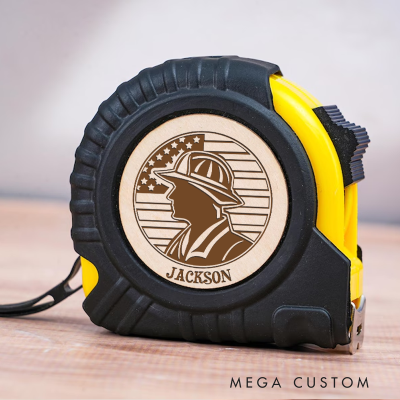 Personalized Firefighter Measure Tape with American Flag and Firefighter Emblem Gift for Firefighters
