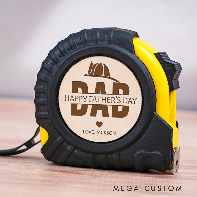 Personalized Happy Father's Day Measure Tape with Firefighter Helmet Design
