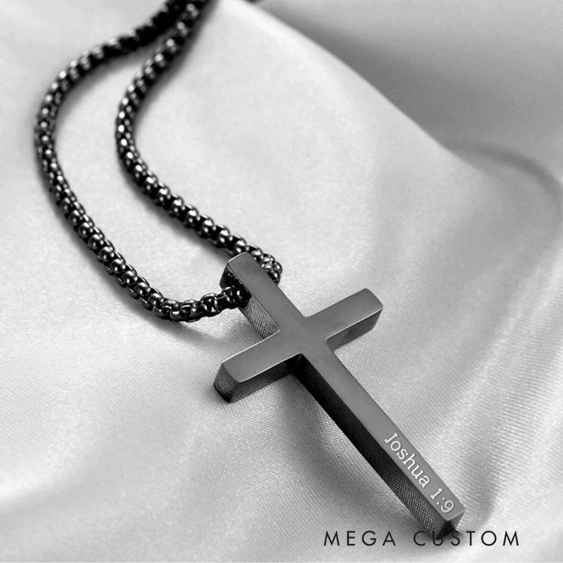 Personalized Cross Name Pendant Necklace for Men Religious Jewelry Catholic Gift Christian Bible Verse Gift for Him