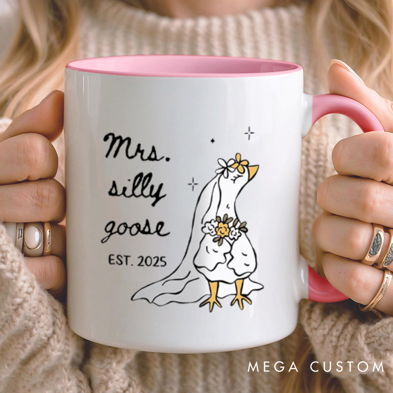 Personalized Funny Mr and Mrs Silly Goose Matching Wedding Couple Mugs
