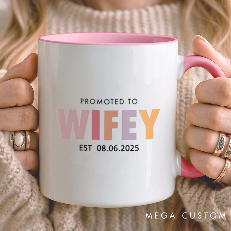 Personalized Playful Promoted to Hubby and Wifey Matching Wedding Couple Mugs