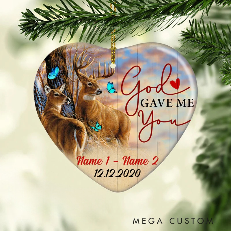 Personalized Deer Couple God Gave Me You Ceramic Ornament with Name Church Christening Religious Gift 