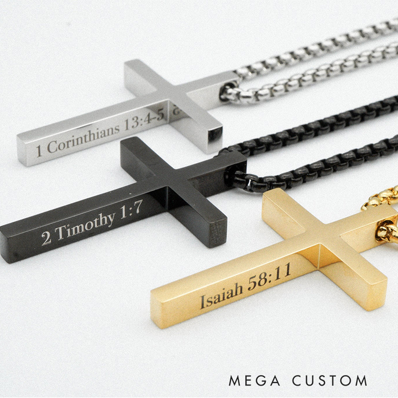 Personalized Cross Scripture Pendant Necklace for Men Religious Jewelry Christian Bible Verse Gift for Him