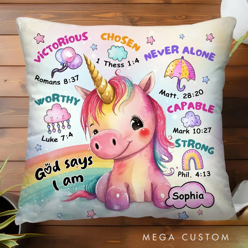 Personalized God Says I Am Throw Pillow with Name Christian Birthday Gift for Family Religious Inspirational Gift for Christian