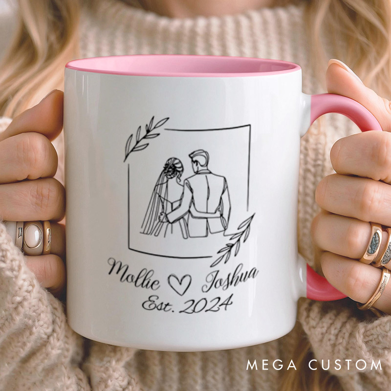 Personalized Romantic Wedding Couple Line Art Newlyweds Mugs