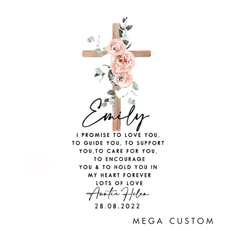 Personalized Stuffed Bunny Plush Toy with Name and Flower Cross Birthday Baptism Gift Christmas and First Communion Gift for Kids