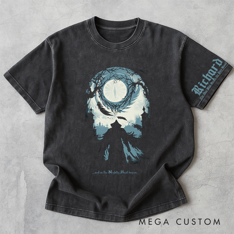 Personalized Nightly Hunt Begins Gothic Game Washed T-Shirts Video Game Tshirt Nightmare Hunter Shirt Halloween