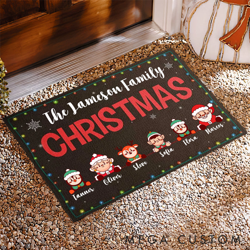 Personalized Happy Christmas with Our Family Doormat Gift Ideas for Christmas