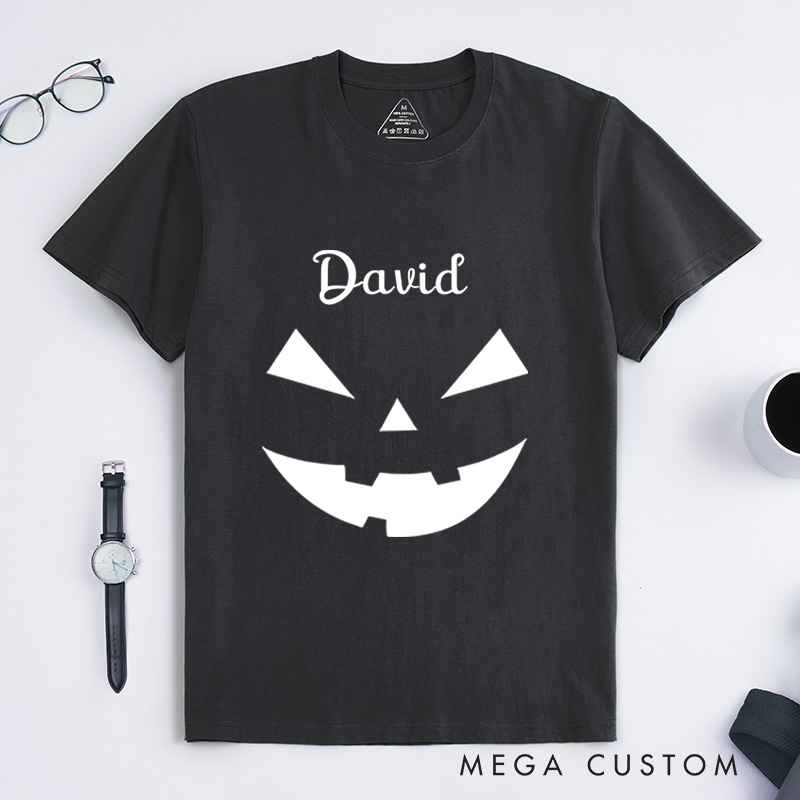 Personalized Jack-O-Lantern Face Halloween T-Shirt Perfect for Adding a Spooky and Festive Vibe T-Shirt