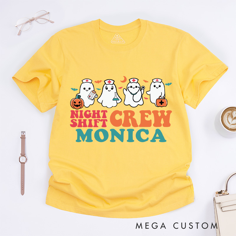 Personalized Nurse T-Shirts Night Shift Crew Design T-Shirts Nurse Halloween Gifts