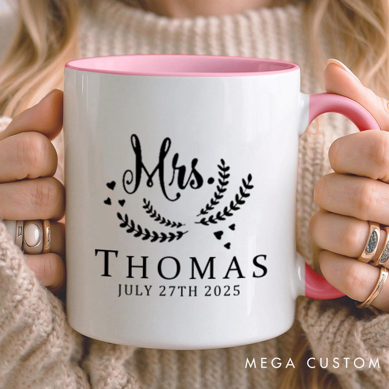 Personalized Graceful Mr and Mrs with Oliver Branches Matching Wedding Couple Mugs