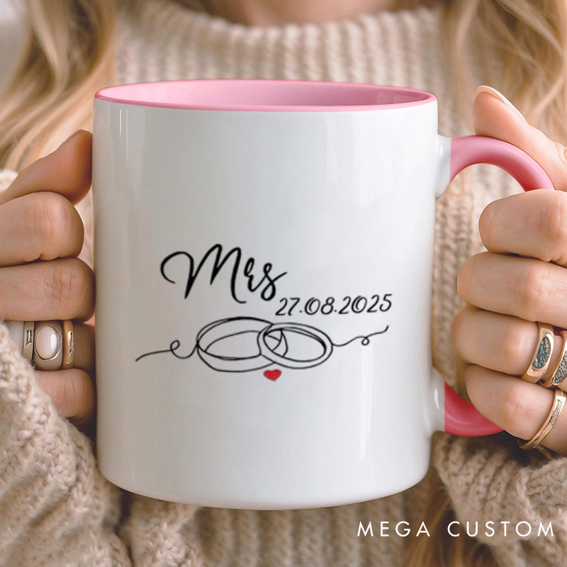 Personalized Elegant Mr and Mrs with Wedding Rings Matching Wedding Couple Mugs