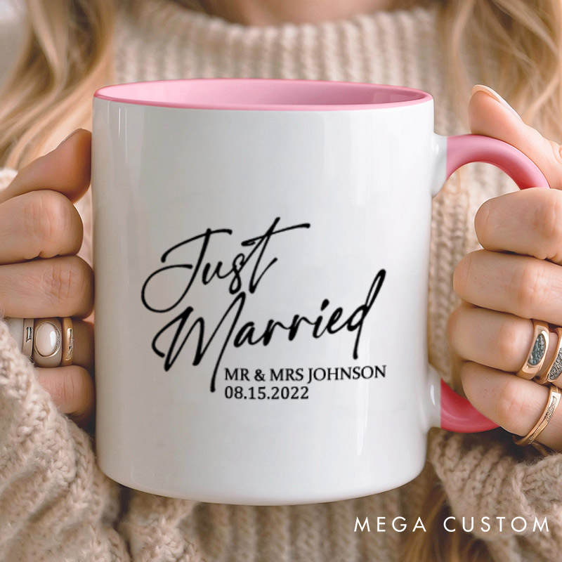 Personalized Modern Just Married Newlyweds Wedding Couple Mugs