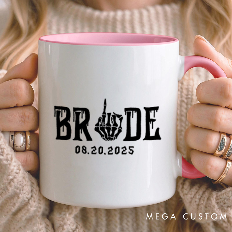 Personalized Funny Gesture Skeleton Bride and Groom Matching Wedding Couple Mugs