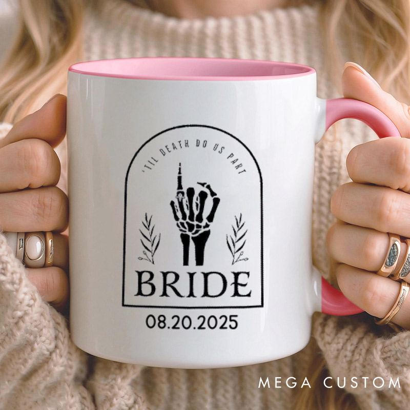 Personalized Skeleton Hand Gestures Garden Bride and Groom Matching Wedding Couple Mugs