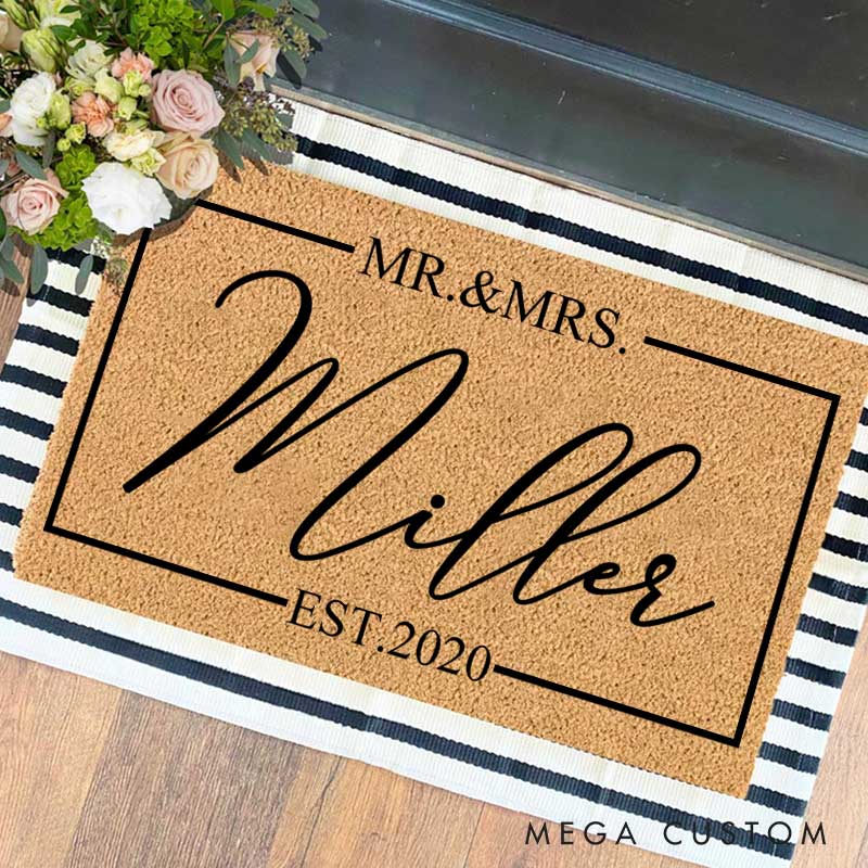 Personalized Family Last Name Doormat Couple 5th Anniversary Door Mats Gift for Husband Wife