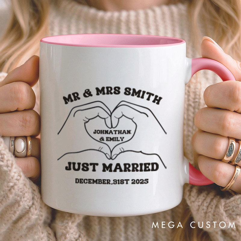 Personalized Heartfelt Gesture Just Married Mr and Mrs Wedding Couple Mugs