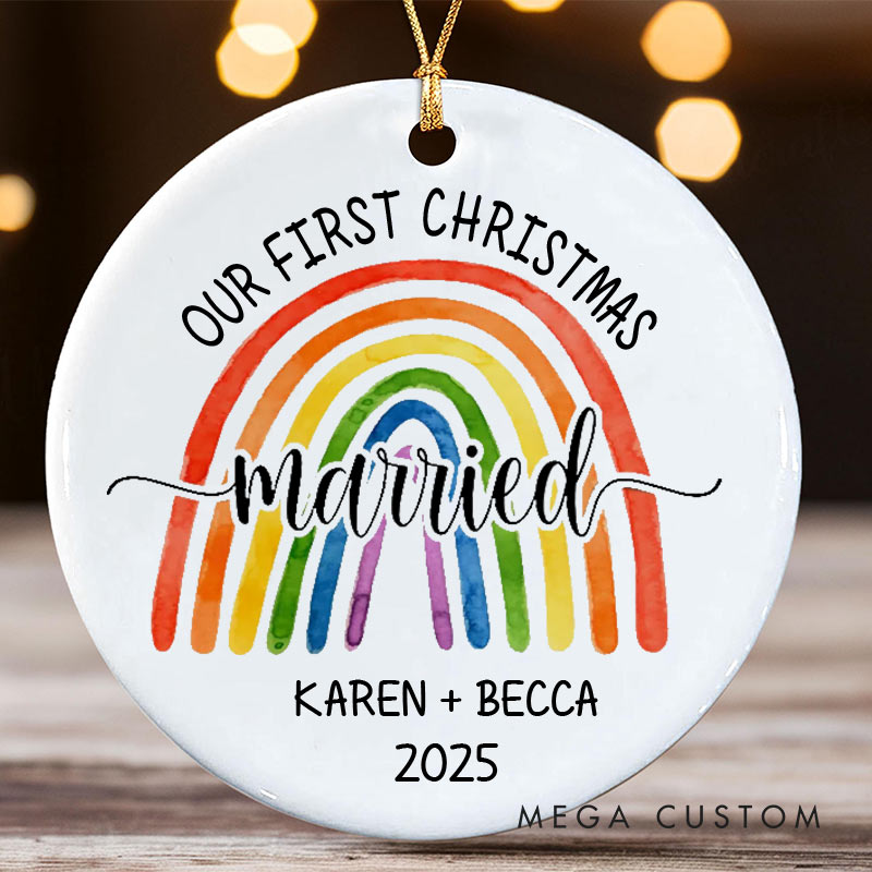 Personalized Our First Christmas Married Rainbow Ornament LGBTQ Lesbian Gay Married Ornament Christmas Ornament for LGBTQA+