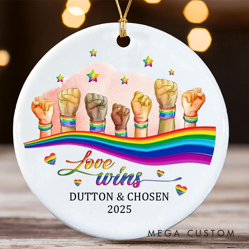Personalized Love Wins Pride Ornament LGBTQ Lesbian Gay Christmas Ornament LGBTQA+ Xmas Decor for Him Her