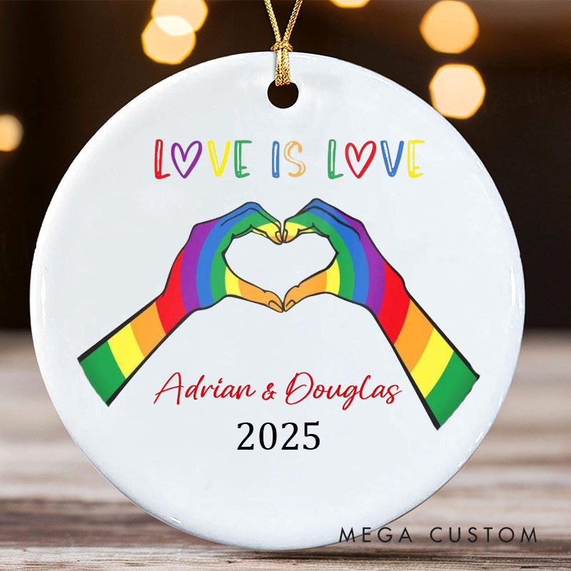 Personalized Love is Love Rainbow Ornament LGBTQ Lesbian Gay Heart Christmas Ornament LGBTQA+ Xmas Decor for Him Her