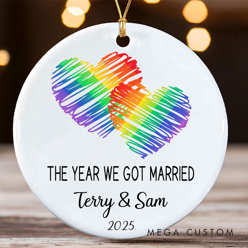 Personalized The Year We Got Married Rainbow Heart Ornament LGBTQ Lesbian Gay Married Ornament LGBTQA+ Christmas Ornament