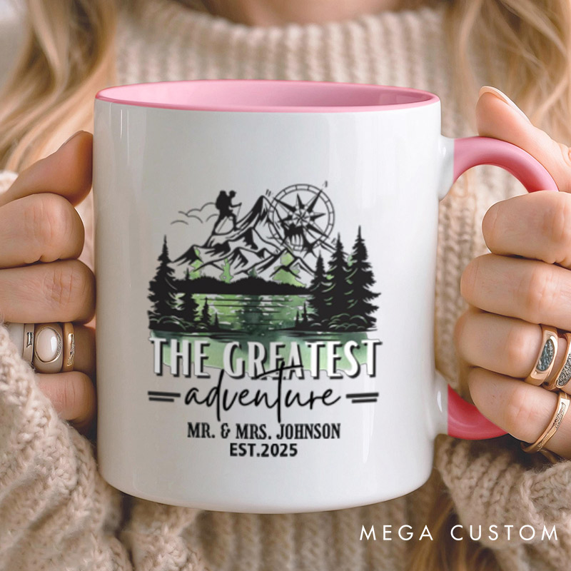 Personalized The Greatest Adventure Mr and Mrs Wedding Couple Mugs