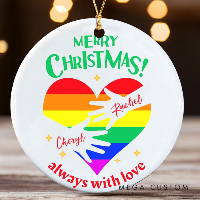 Personalized LGBTQ Christmas Ornament Merry Gay Lesbian Christmas Rainbow Heart Ornament LGBTQ Ornament for Her Him