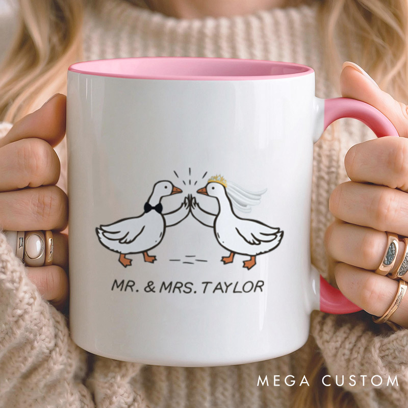 Personalized Mr and Mrs Silly Goose Bride and Groom Wedding Couple Mugs