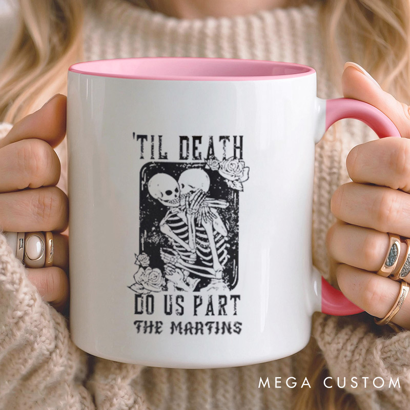 Personalized Til Death Do Us Part Hugging Skeleton Matching Wedding Couple Mugs