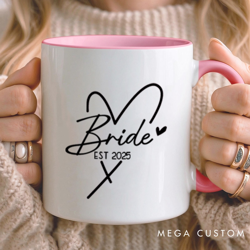 Personalized Bride and Groom with Heart Wedding Couple Mugs
