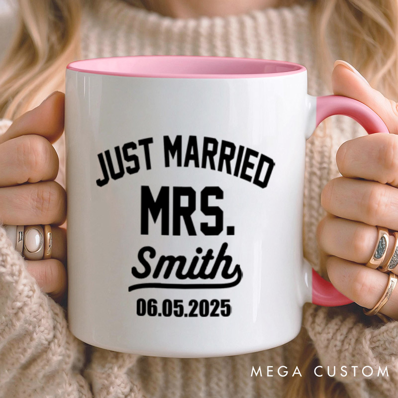 Personalized Classic Just Married Mr and Mrs with Date Wedding Couple Mugs