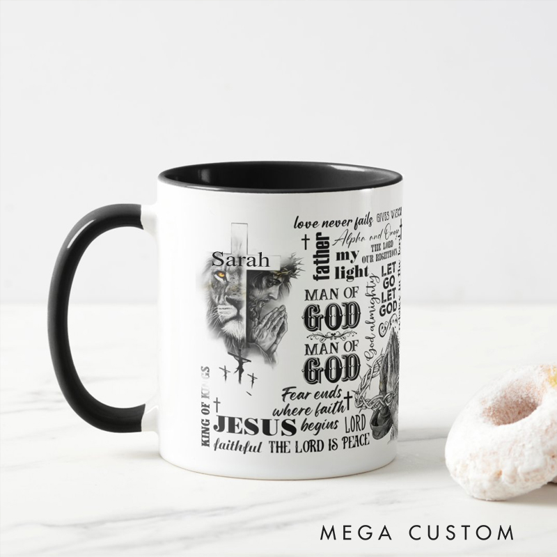 Personalized Man of God Religious Coffee Mug with Name Birthday Religious Baptism Gift for Family Friends Christians