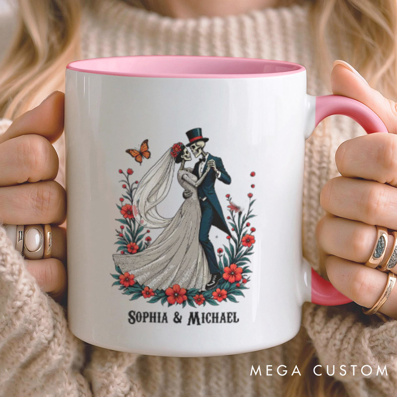 Personalized Romantic Dancing Skeleton Matching Wedding Couple Mugs