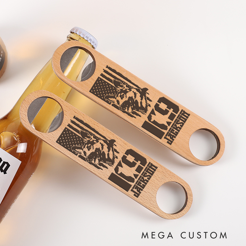 Personalized K9 Wooden Handled Engraved Bottle Opener Gift for Dog Lovers Police Supporters