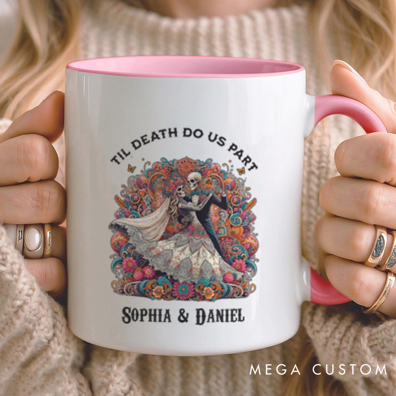 Personalized Til Death Do Us Part Dancing Skeleton Matching Wedding Couple Mugs