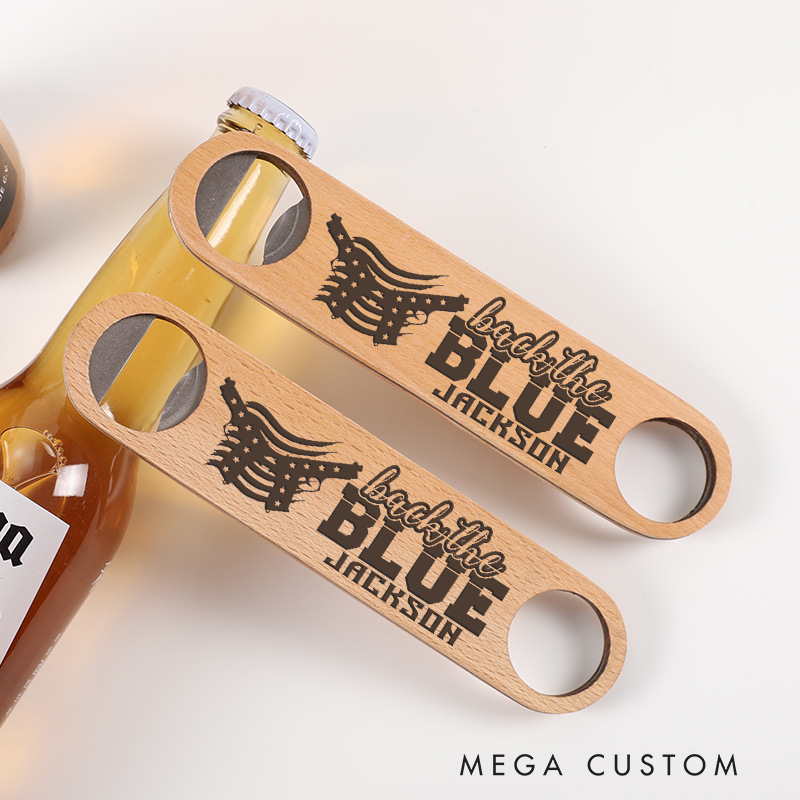 Personalized Back the Blue Wooden Handled Engraved Bottle Opener Gift for Police Officer Police Supporters