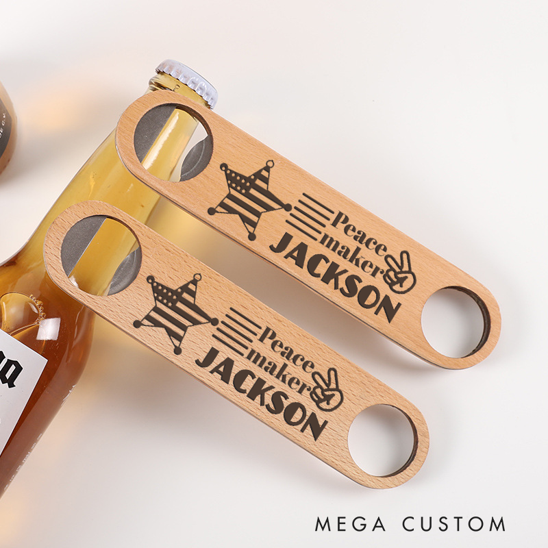 Personalized Peace Maker Wooden Handled Engraved Bottle Opener Gift for Law Enforcement Supporters
