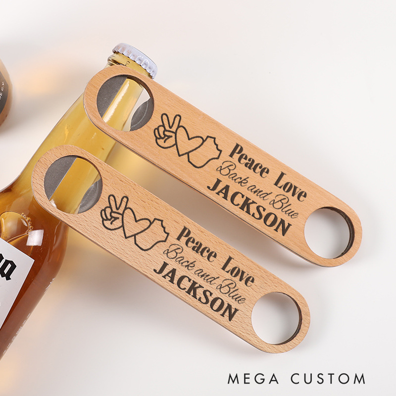 Personalized Peace Love Wooden Handled Engraved Bottle Opener Gift for Police Supporters