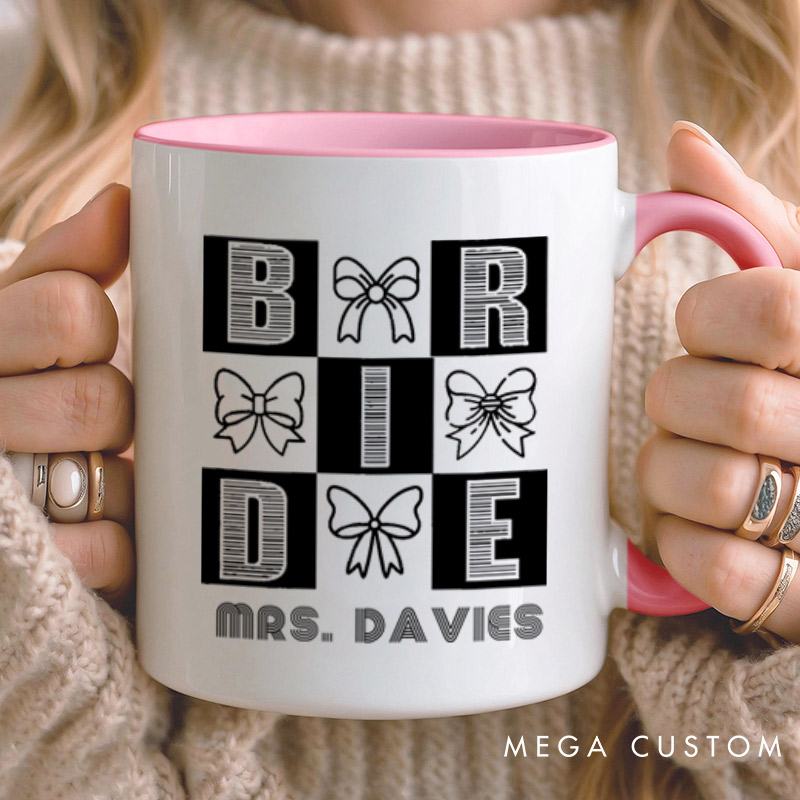Personalized Chic Bow-Themed Bride and Groom Matching Wedding Couple Mugs