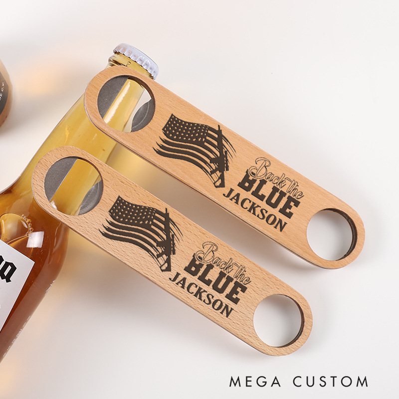 Personalized Wooden Handled Engraved Bottle Opener Gift for Law Enforcement Supporters
