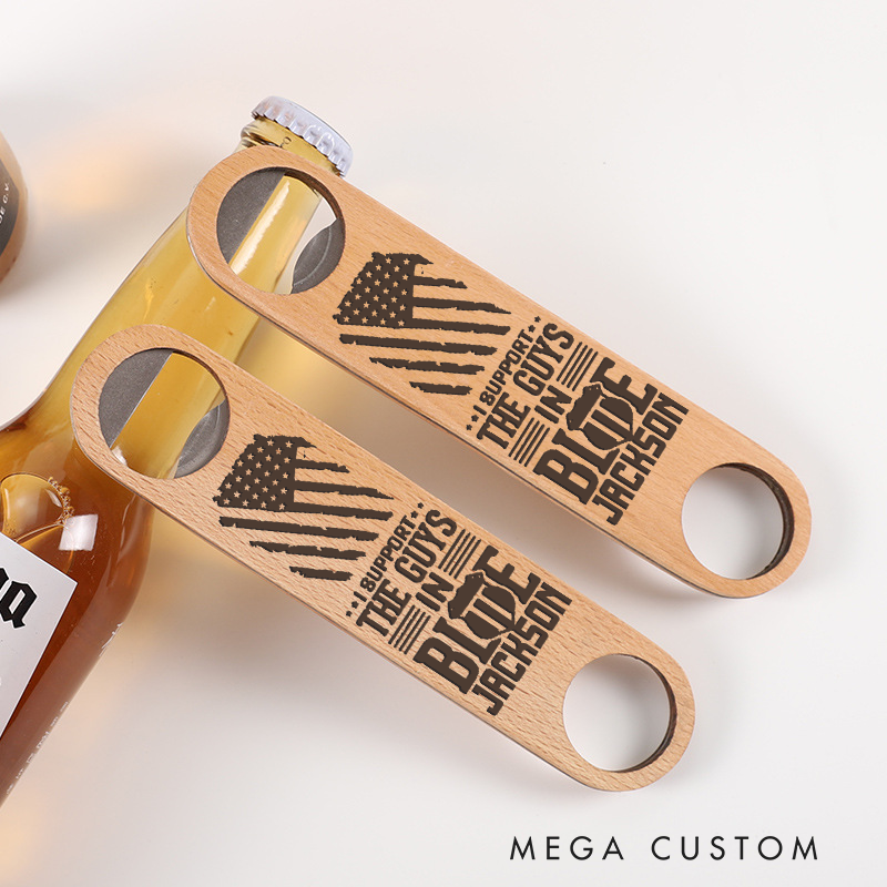 Personalized Wooden Handled Engraved Bottle Opener Gift for Police Officers in Blue Design