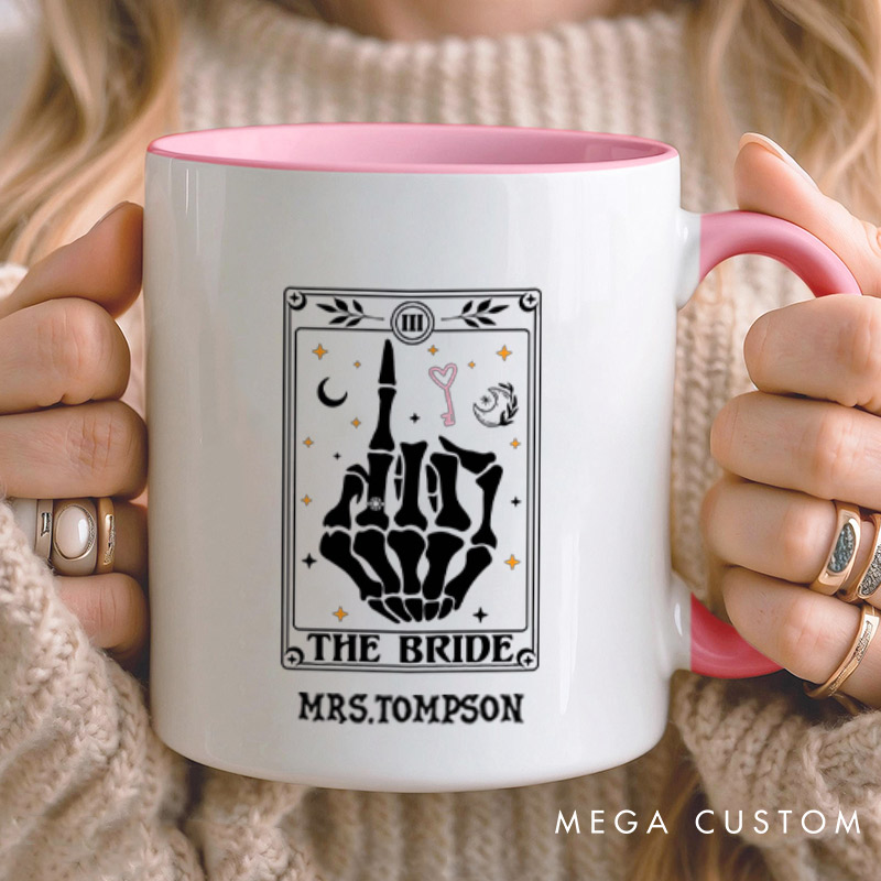 Personalized Tarot Card Skeleton Funny Gesture Bride and Groom Wedding Couple Mugs
