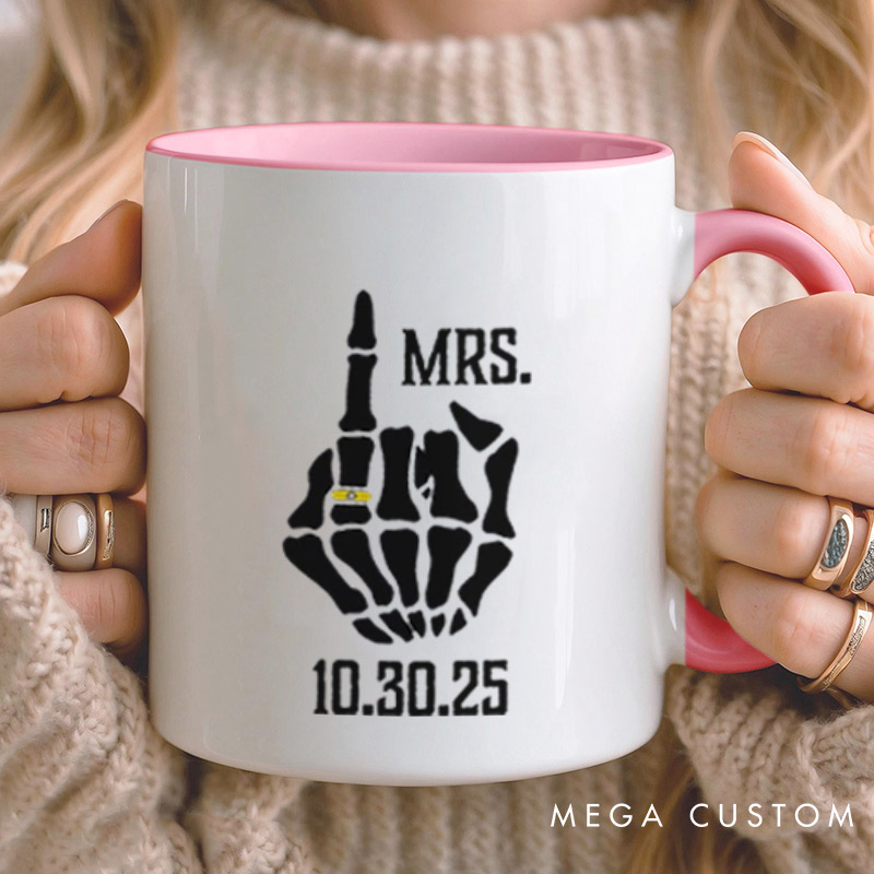 Personalized Funny Gesture Skeleton Mr and Mrs Matching Wedding Couple Mugs
