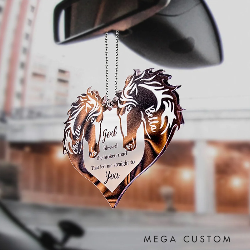 Personalized Couple Horse Heart God Blessed Acrylic Ornament with Name Religious Gift for Christians