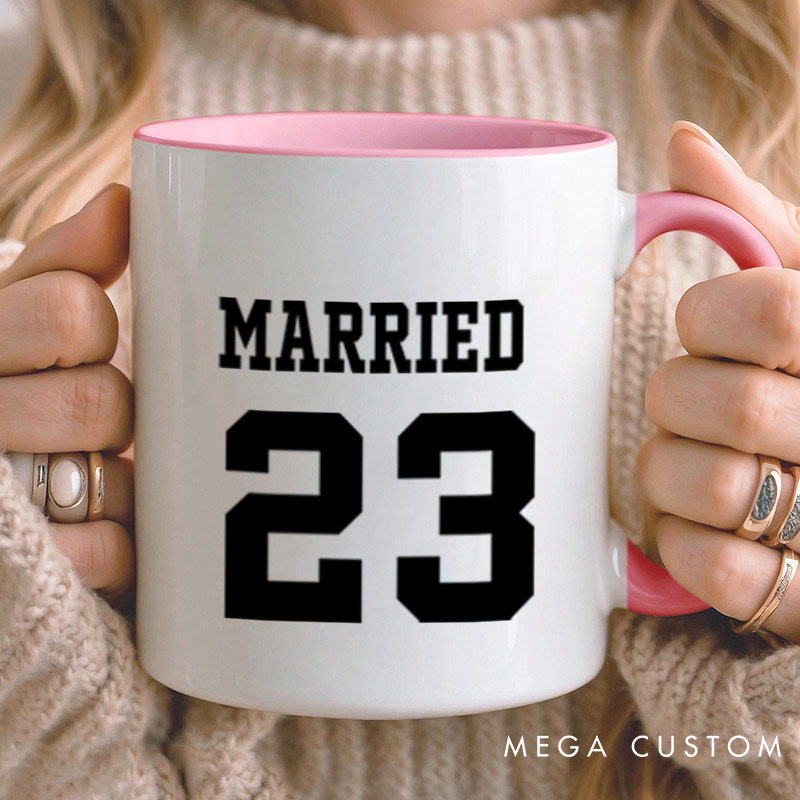 Personalized Bold Sports-Inspired Just Married Matching Wedding Couple Mugs