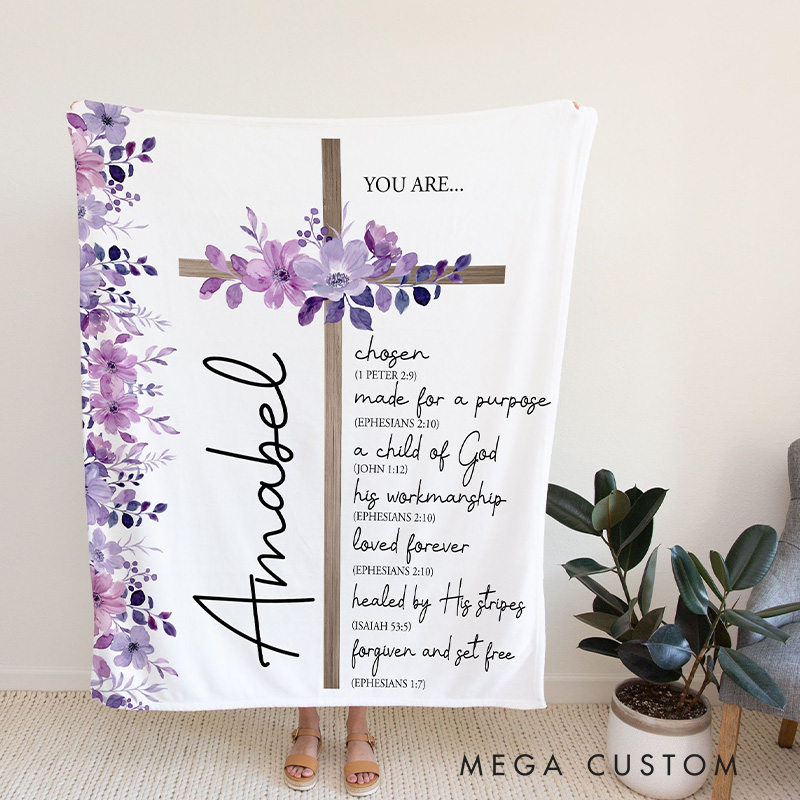Personalized you are Bible Verse Cross Throw Blanket with Name Religious Gift Birthday Gift for Women