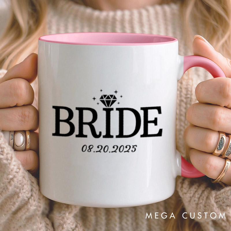 Personalized Elegant Bride and Groom with Rings Matching Wedding Couple Mugs