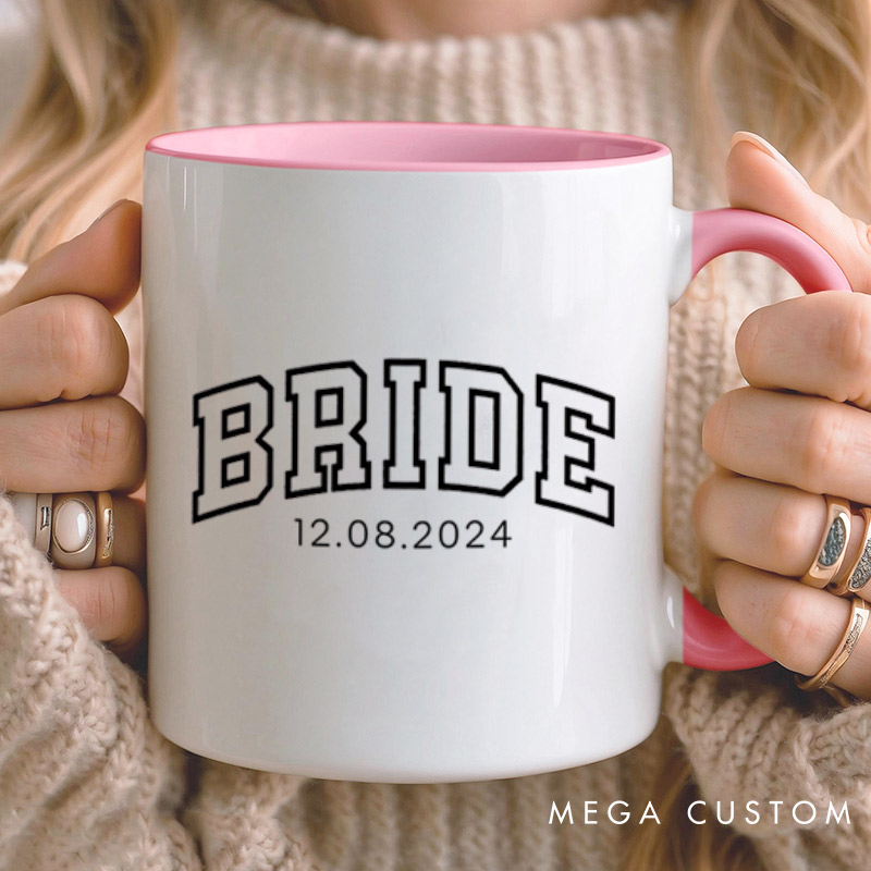 Personalized Varsity-Inspired Bride and Groom with Date Matching Wedding Couple Mugs