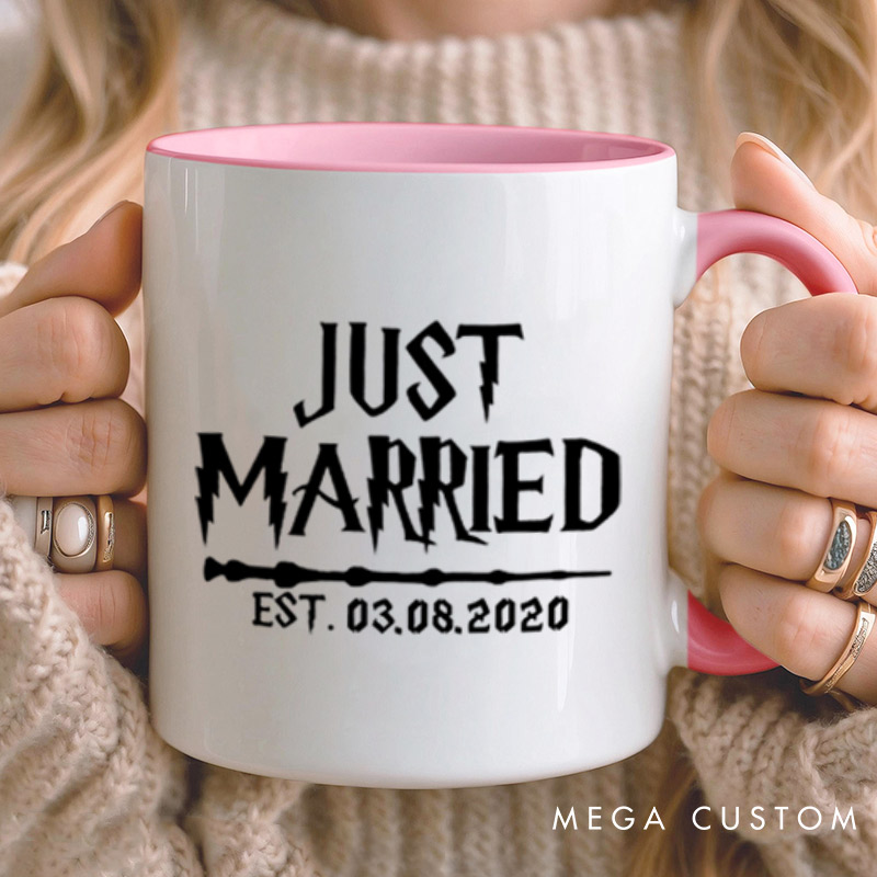 Personalized Just Married with Date Matching Wedding Couple Mugs
